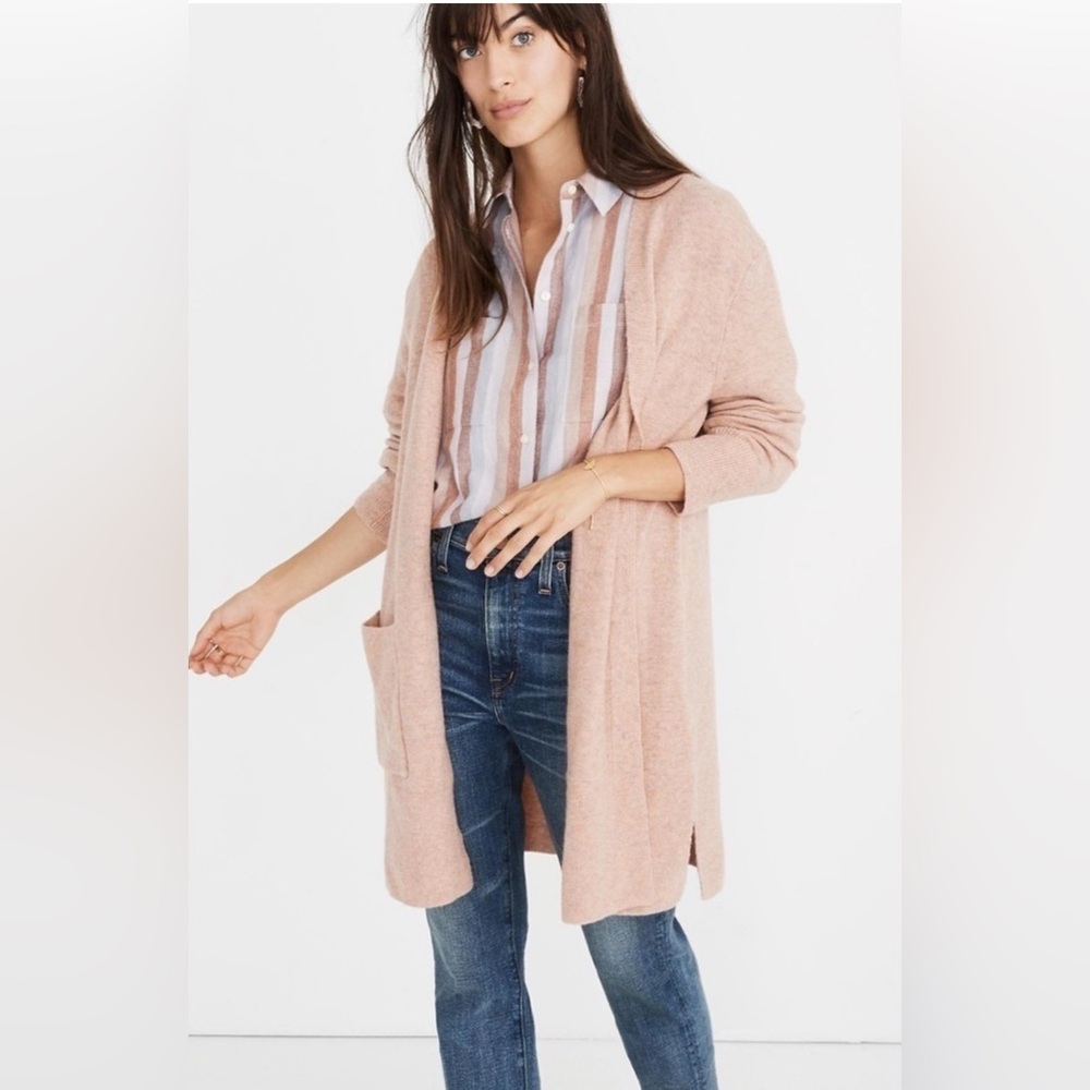 Madewell Kent Cardigan Sweater in Coziest Yarn Wool Alpaca Blend Dusty Rose S